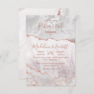 White & Rose Gold Agate Wedding Rehearsal Dinner Invitation