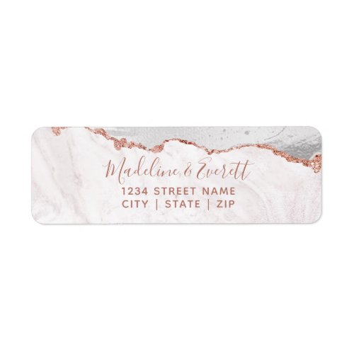 White  Rose Gold Agate Wedding Return Address Label