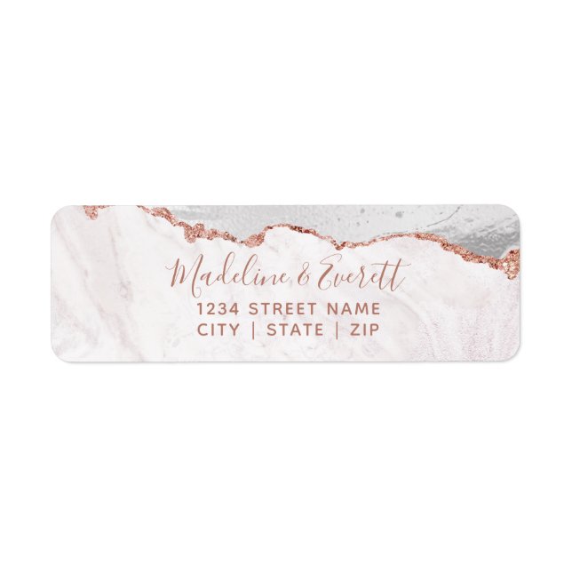 White & Rose Gold Agate Wedding Return Address Label (Front)