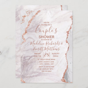 White & Rose Gold Agate Wedding Shower Invitation
