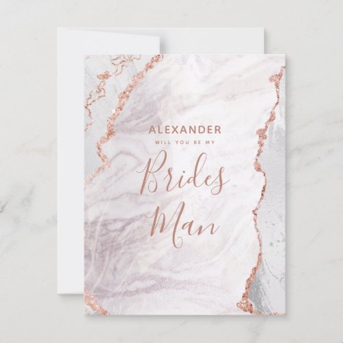 White  Rose Gold Agate Will You Be My Bridesman Invitation