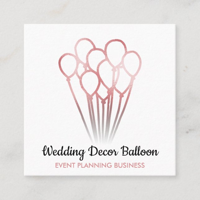 White Rose Gold Balloon Event organization Square Business Card (Front)