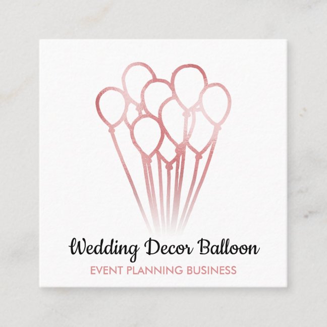 White Rose Gold Balloon Event organization Square Business Card