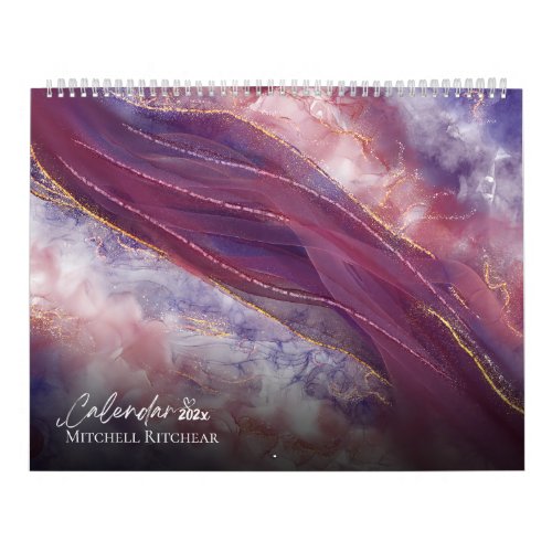 White Rose gold blue Marble watercolor Glitter  Calendar