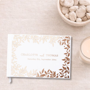 White rose gold botanical wedding  foil guest book 