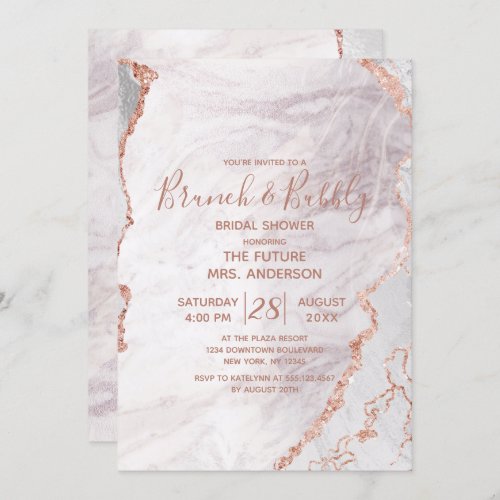 White  Rose Gold Brunch  Bubbly Bridal Shower Invitation