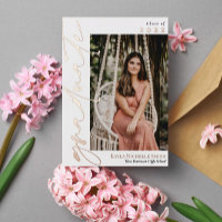 White Rose Gold Calligraphy Photo Graduation Foil