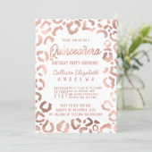 White Rose Gold Cheetah Leopard Quinceañera Photo Invitation (Standing Front)