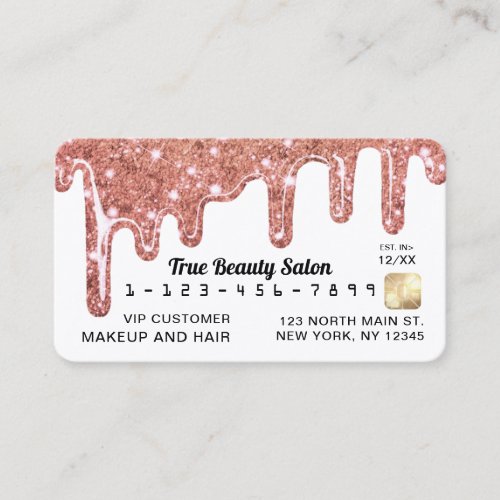 White Rose Gold Chunky Glitter Thick Drips Credit Business Card