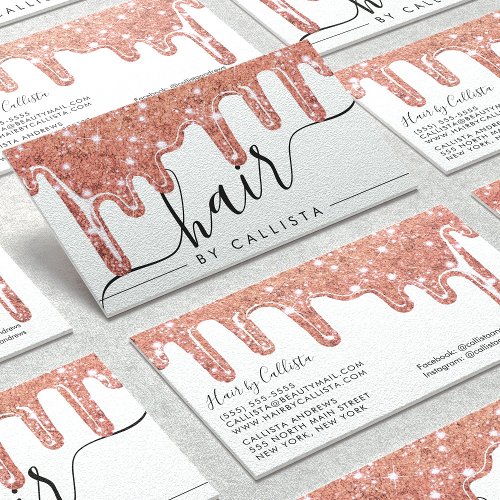 White Rose Gold Chunky Glitter Thick Drips Hair Business Card