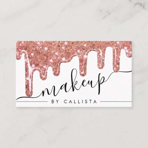 White Rose Gold Chunky Glitter Thick Drips Makeup Business Card