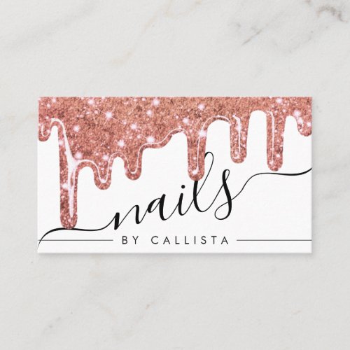 White Rose Gold Chunky Glitter Thick Drips Nails Business Card