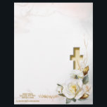 White Rose Gold Cross Floral Letterhead<br><div class="desc">White Roses with Gold and Green Leaves.
Background can be removed if needed by using the "customize further option".</div>