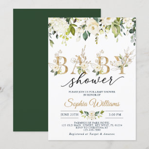 White Rose & Gold Eucalyptus Baby Shower  Invitation