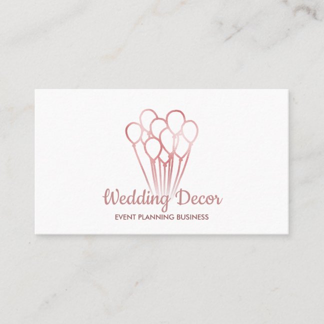 White Rose Gold Event Birthday Party Balloon Business Card
