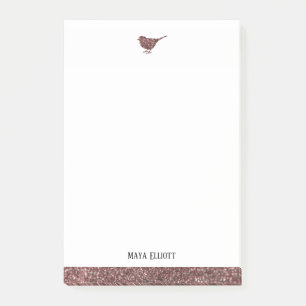 White & Rose Gold Faux Glitter Bird & Border, Name Post-it Notes
