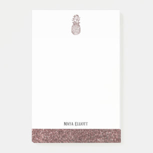 White + Rose Gold Faux Glitter Pineapple & Border Post-it Notes