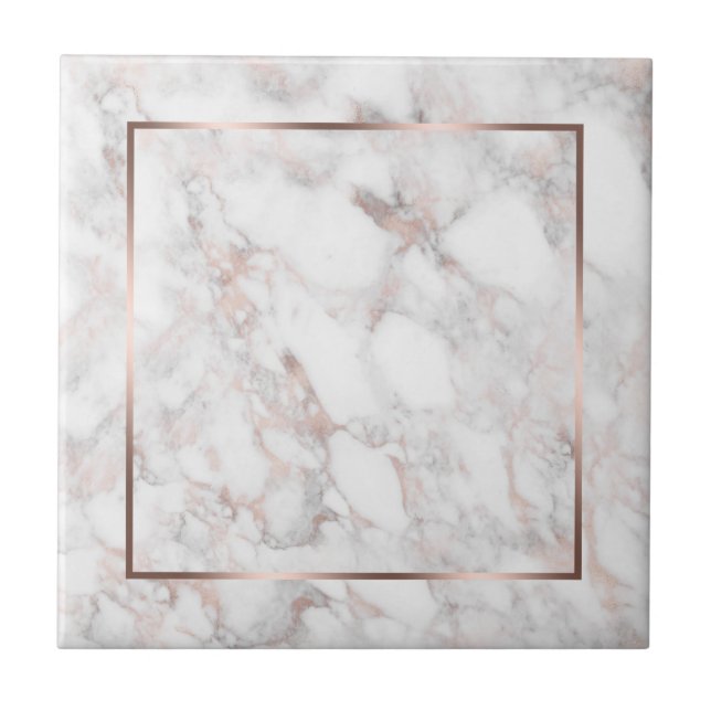 White & Rose-Gold Faux Marble Ceramic Tile (Front)