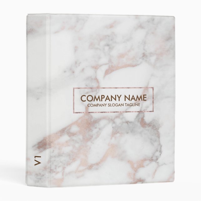 White & Rose-gold Faux Marble Mini Binder (Front/Spine)