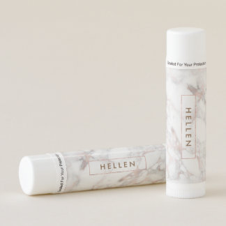 White & Rose-Gold Faux Marble Monogram. Lip Balm