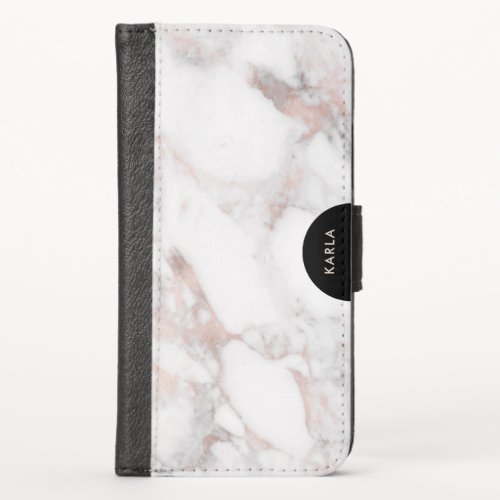 White  Rose_Gold Faux Marble Print iPhone XS Wallet Case