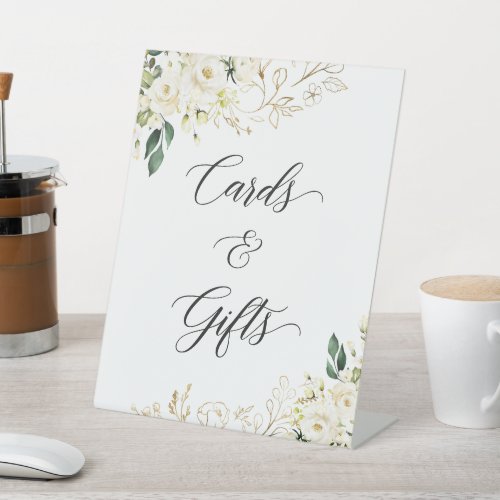 White Rose Gold Floral Cards and Gifts Table Sign