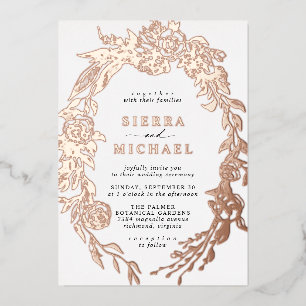 White & Rose Gold Floral Elegant Garden Wedding Foil Invitation