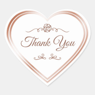 White Rose Gold Frame and Vintage Flower Thank You Heart Sticker