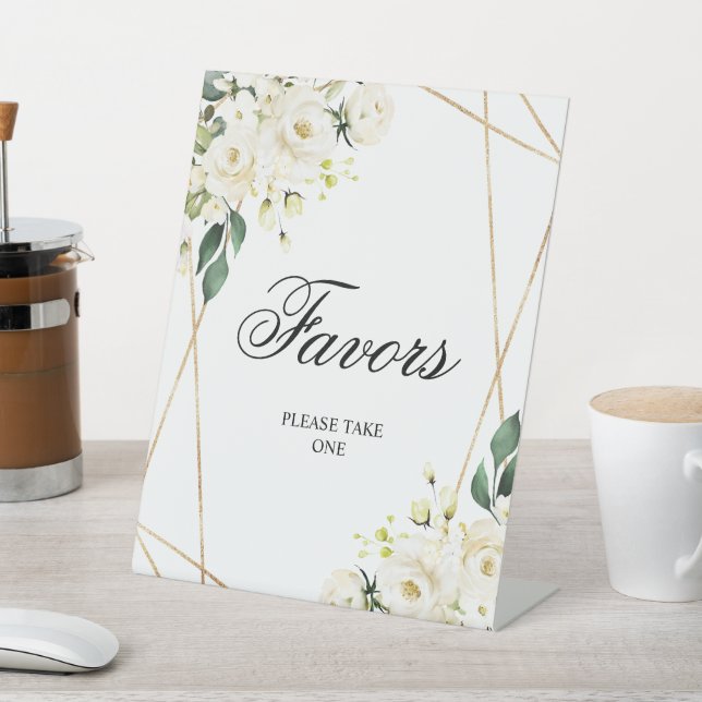 White Rose & Gold Frame Shower Favors Sign (In SItu)
