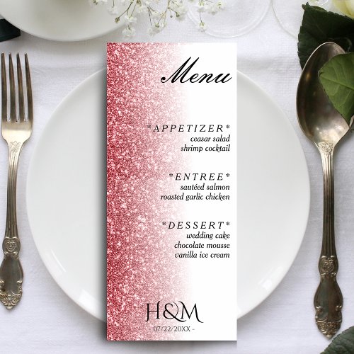 White  Rose Gold Glitter Dinner Wedding Reception Menu