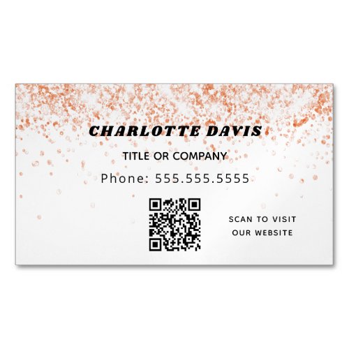 White rose gold glitter elegant QR code Business Card Magnet