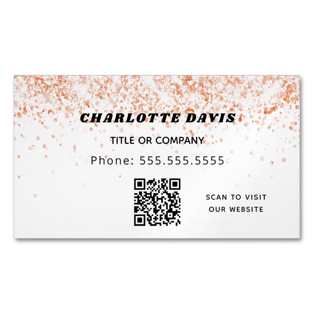 White rose gold glitter elegant QR code Business Card Magnet (Front)