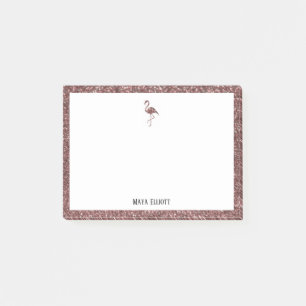 White & Rose Gold Glitter Flamingo, Border w/ Name Post-it Notes