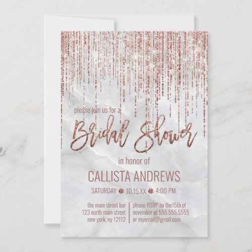 White Rose Gold Glitter Pearl Marble Bridal Shower Invitation