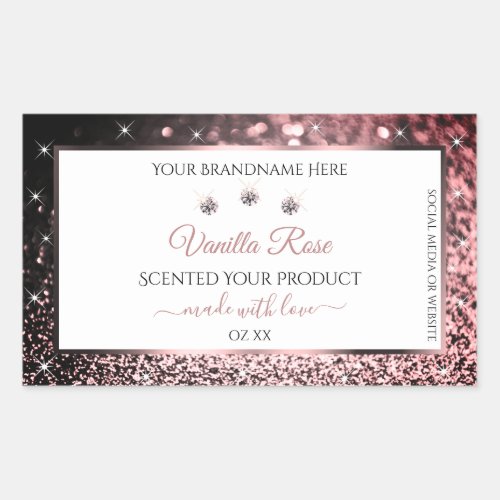 White Rose Gold Glitter Product Labels Rhinestones