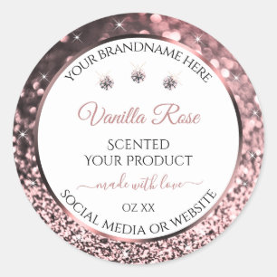 White Rose Gold Glitter Product Labels Rhinestones