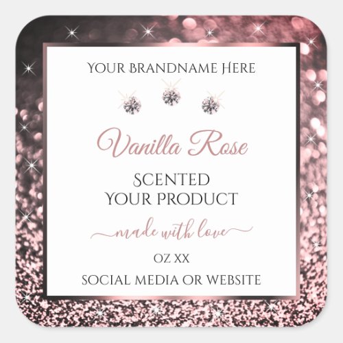 White Rose Gold Glitter Product Labels Rhinestones