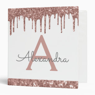 White Rose Gold Glitter & Sparkle Monogram 3 Ring Binder