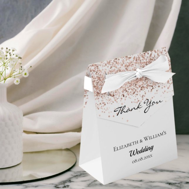 White rose gold glitter sparkles thank you wedding favor boxes (Creator Uploaded)