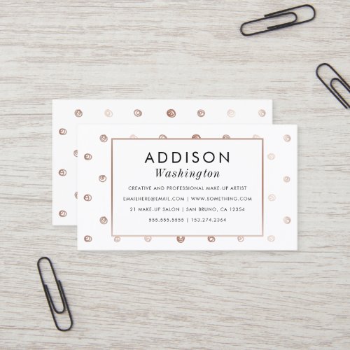 White  Rose Gold Hand_drawn Polka Dots Business Card