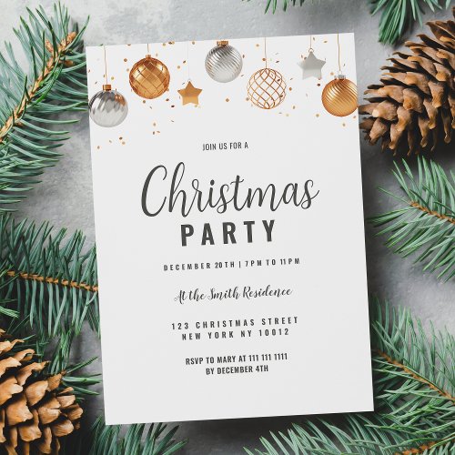 White rose gold hanging balls confetti Christmas  Invitation