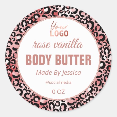 White Rose Gold Leopard Print Body Butter Labels