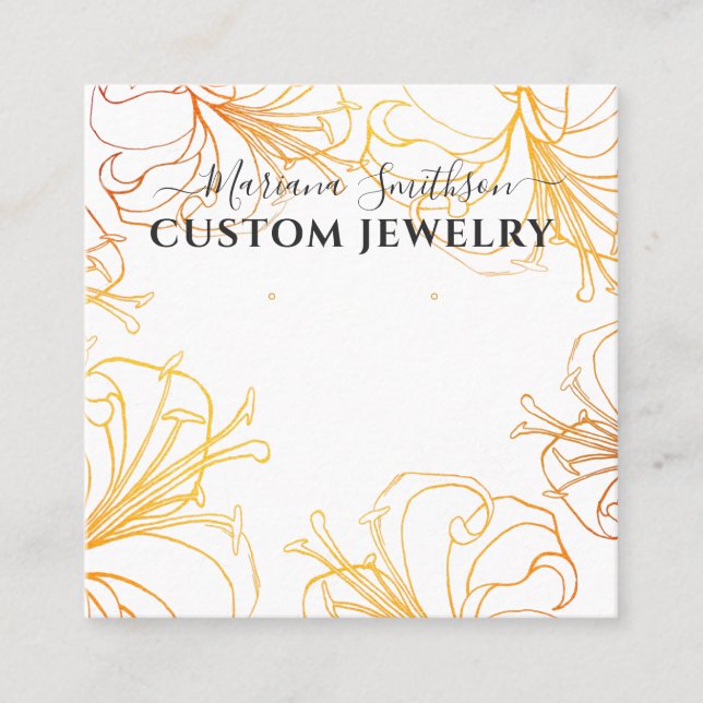 White Rose Gold Lilies Large Earrings Display Card (Front)