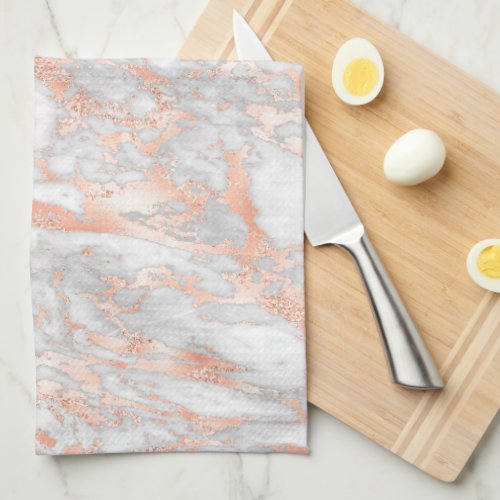 White  Rose Gold Marble 2 Kitchen Towel