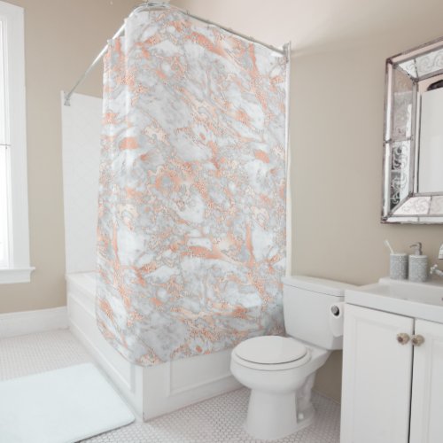 White  Rose Gold Marble 2 Shower Curtain