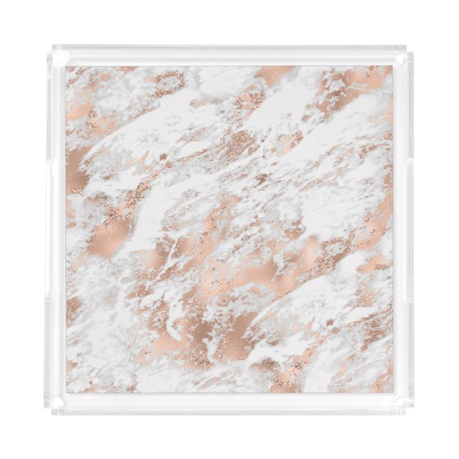 White & Rose Gold Marble 3 Acrylic Tray (Front)