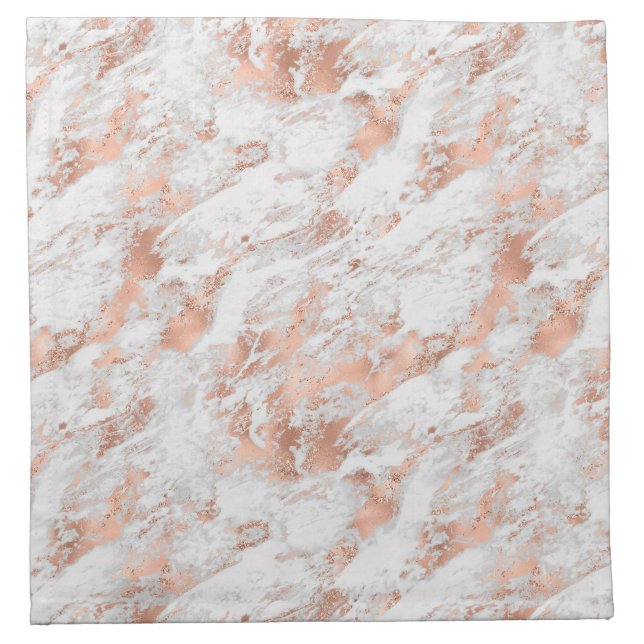 White & Rose Gold Marble 3 Cloth Napkin (Front)