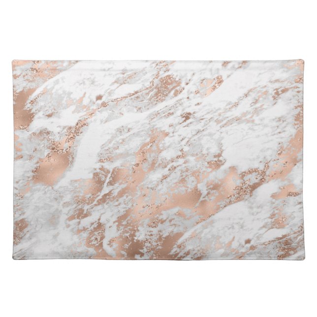 White & Rose Gold Marble 3 Cloth Placemat (Front)