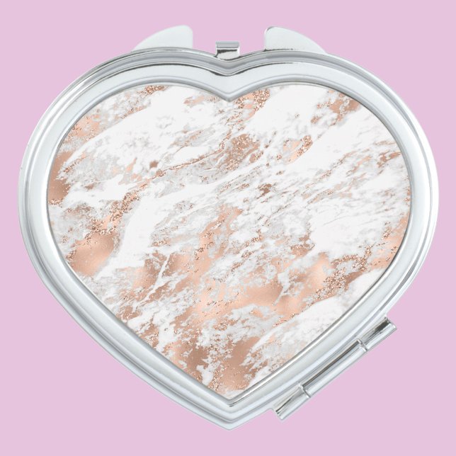 White & Rose Gold Marble 3 Compact Mirror (Creator Uploaded)