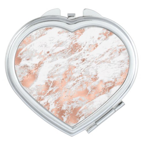 White  Rose Gold Marble 3 Compact Mirror